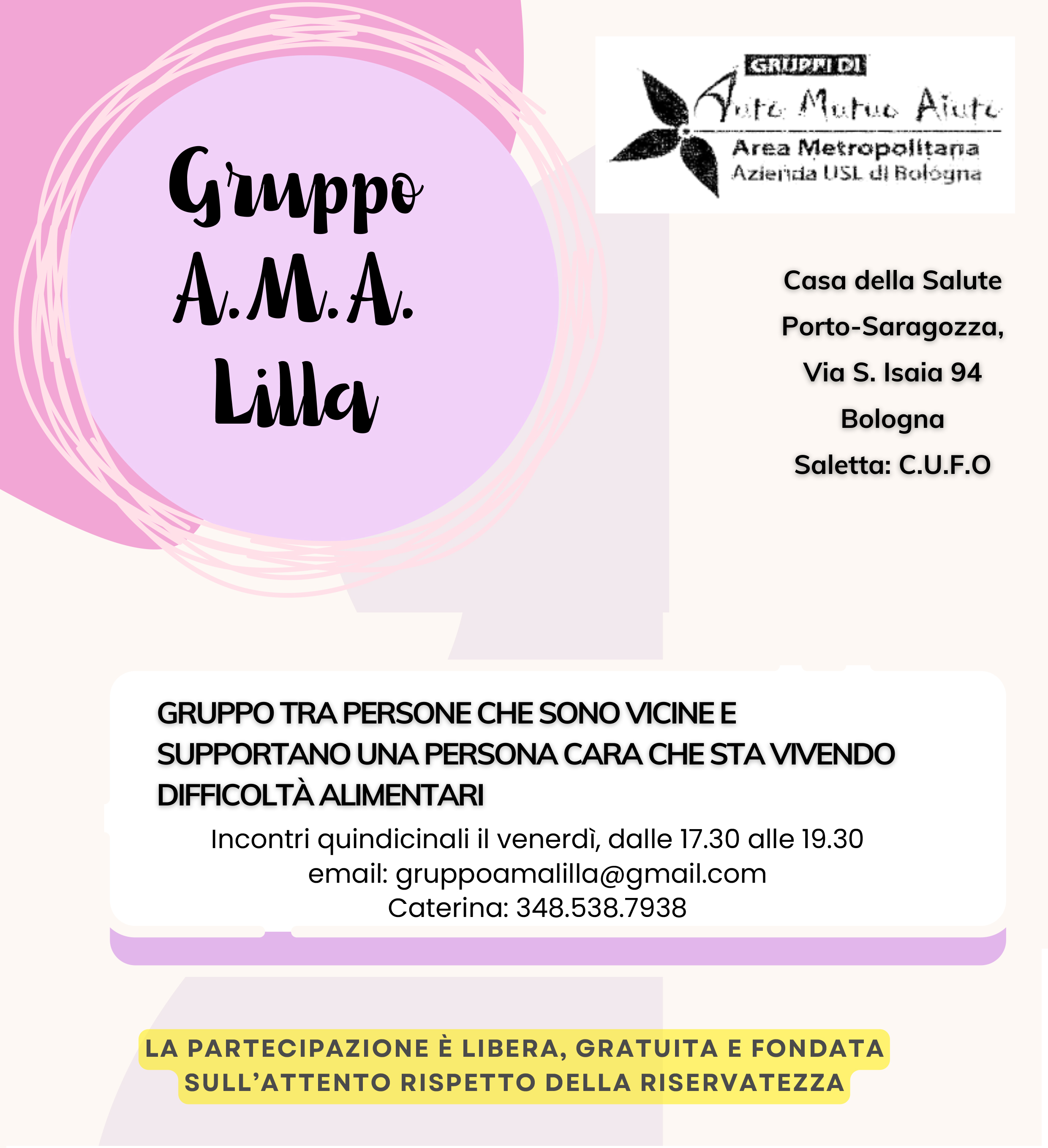 A.M.A. Lilla - Gruppo tra persone che sono vicine e supportano una persona cara che sta vivendo difficoltà alimentari. A.M.A. Lilla - Gruppo tra persone che sono vicine e supportano una persona cara che sta vivendo difficoltà alimentari.