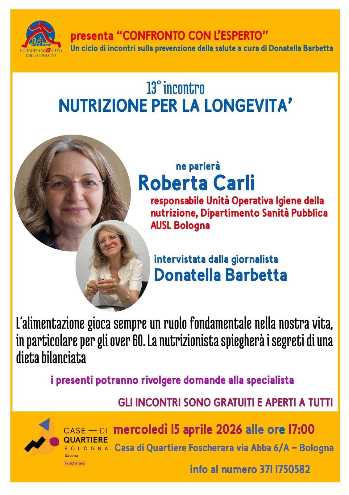 "Confronto con l'esperto" Un ciclo di incontri sulla prevenzione della salute a cura di Donatella Barbetta