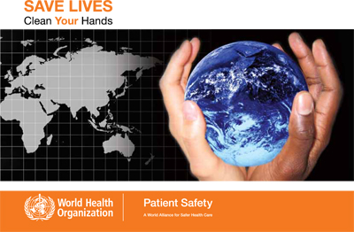 “Save lives: clean your hands” (Salva vite: lavati le mani) 