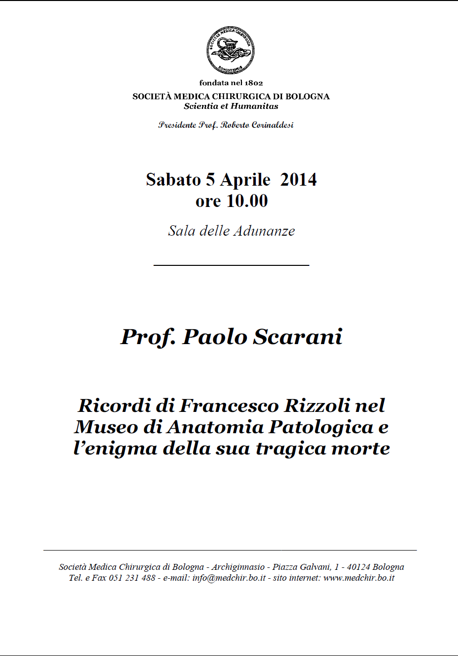 Ricordi di Francesco Rizzoli nel Museo di Anatomia Patologica e l'enigma della sua tragica morte 