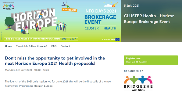 Brokerage Event europeo dedicato al Cluster Health di Horizon Europe