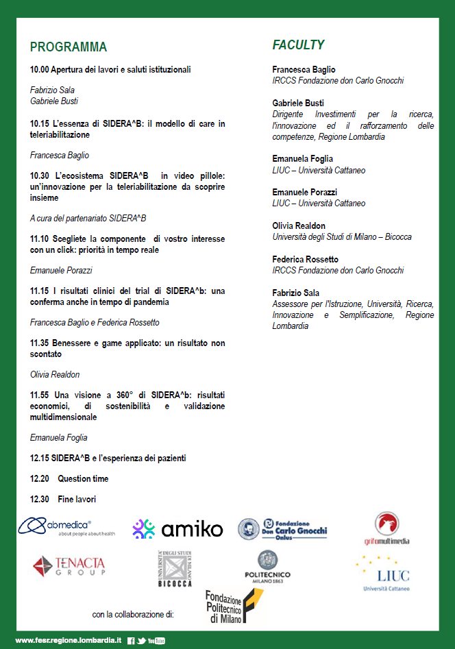 TeleRiabilitazione domiciliare per i pazienti cronici: i risultati del progetto SIDERA^B