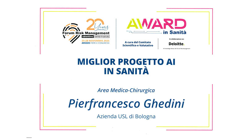 L’Azienda USL di Bologna premiata al Forum Risk Management di Arezzo per il miglior progetto di Intelligenza Artificiale in Sanità