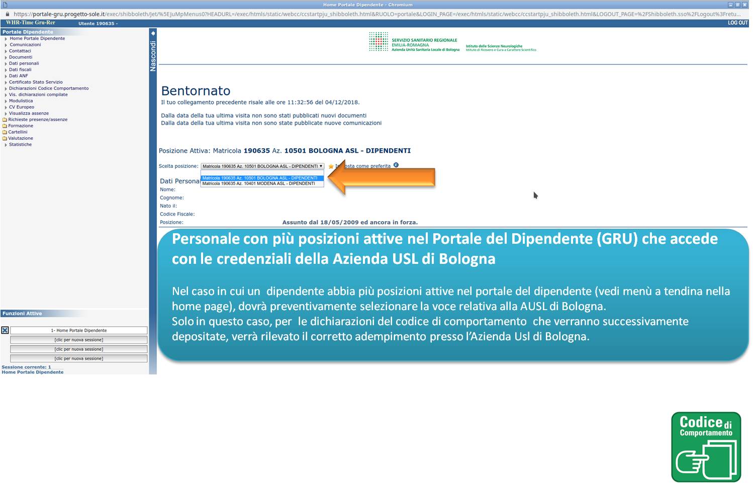 Personale con più posizioni attive nel Portale del Dipendente (GRU) che accede con le credenziali della Azienda USL di Bologna